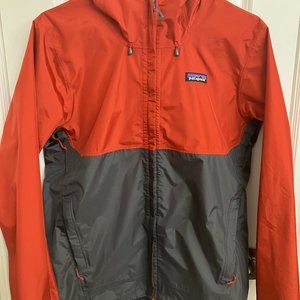 Patagonia rain jacket, mens S, rust red and charcoal